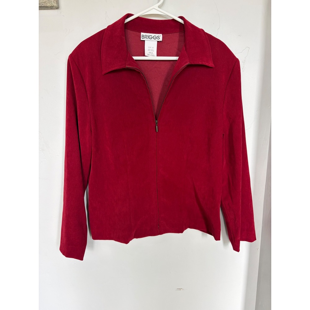 Briggs Red Faux Suede Zip Front Jacket Womens Size 10 Lightweight Blazer 206-E17